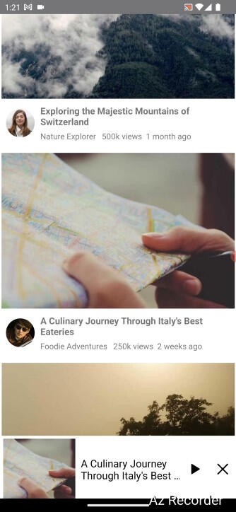Animação fluida do player que minimiza e continua tocando — implementada em React Native Reanimated 3 e Gesture Handler, garantindo 60fps e experiência idêntica ao app oficial do YouTube.